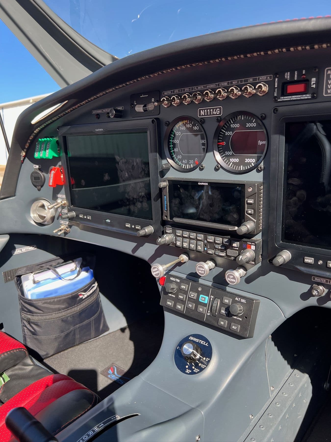 The instrument panel and controls seen from the left seat