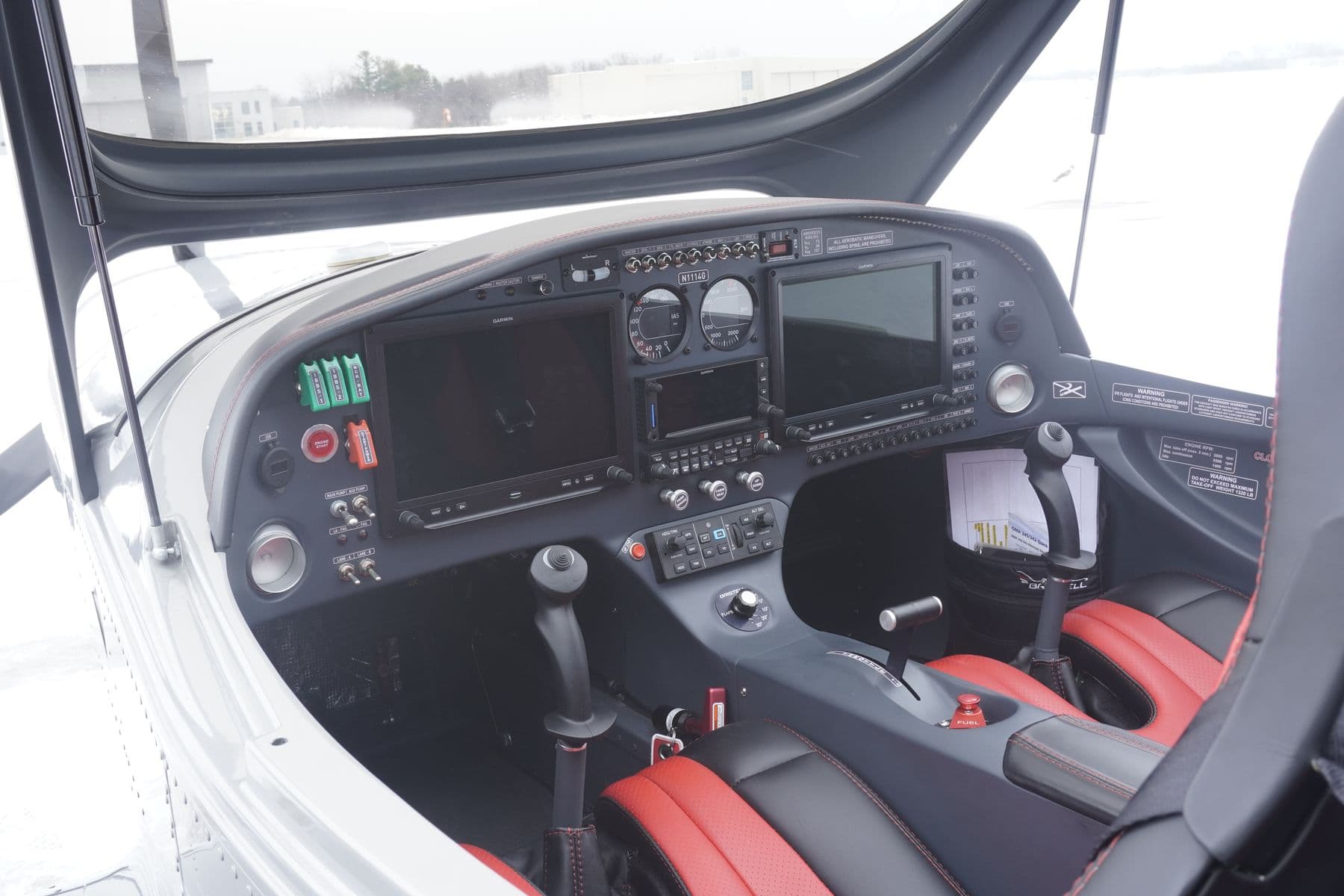 Bristell cabin interior with red seat inserts