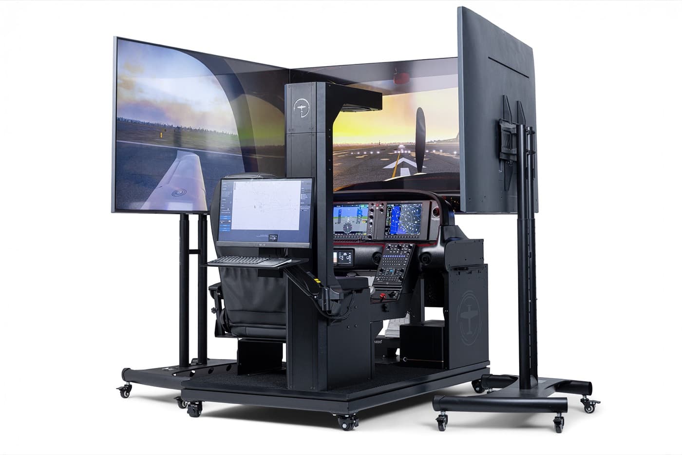 The complete RealSimGear SRx simulator: cockpit platform, wraparound screens and instructor station