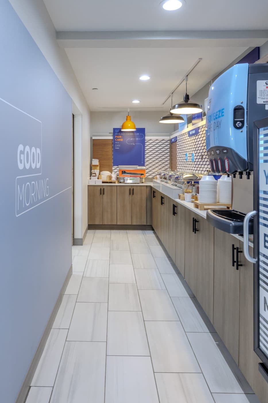 Breakfast bar with hot food counter and drinks station